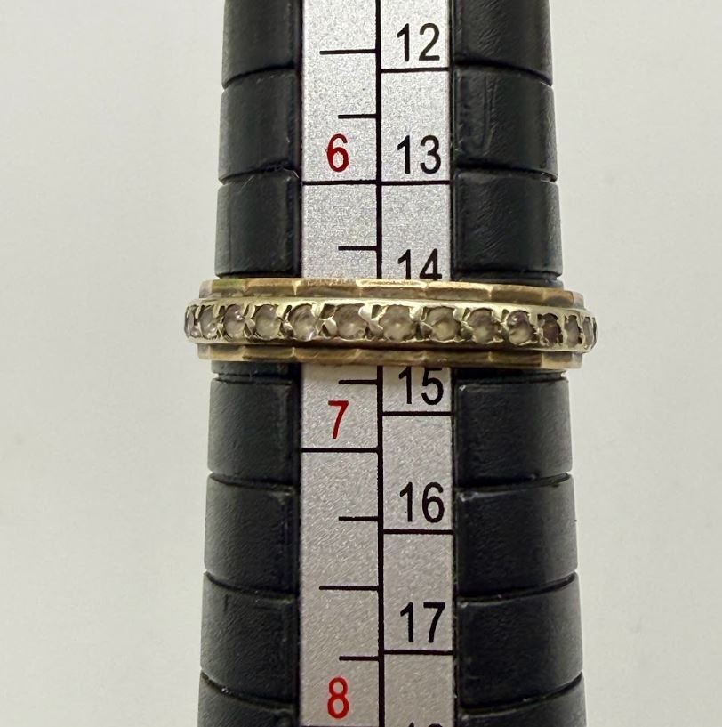 Vintage 9k Solid Yellow Gold Quartz Eternity Ring, Size 6.5