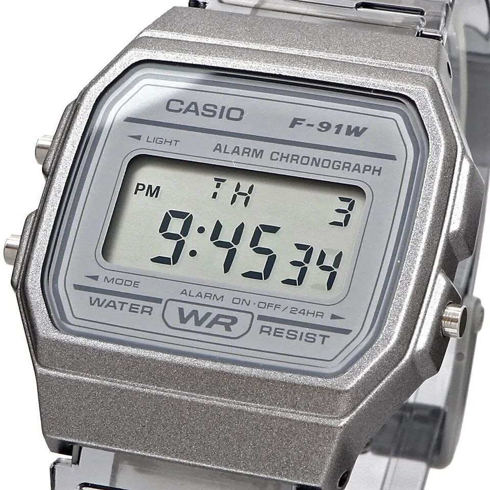 Casio F-91 Digital Dial / Transparent Resin Strap F-91WS-8 Watch Gray