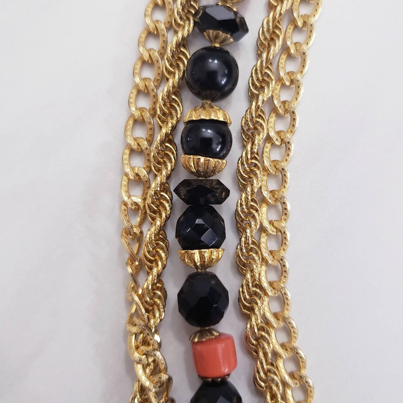 Vintage Pietra Dura Flower Mosaic Pendant Glass Bead Gold Tone Chain Necklace