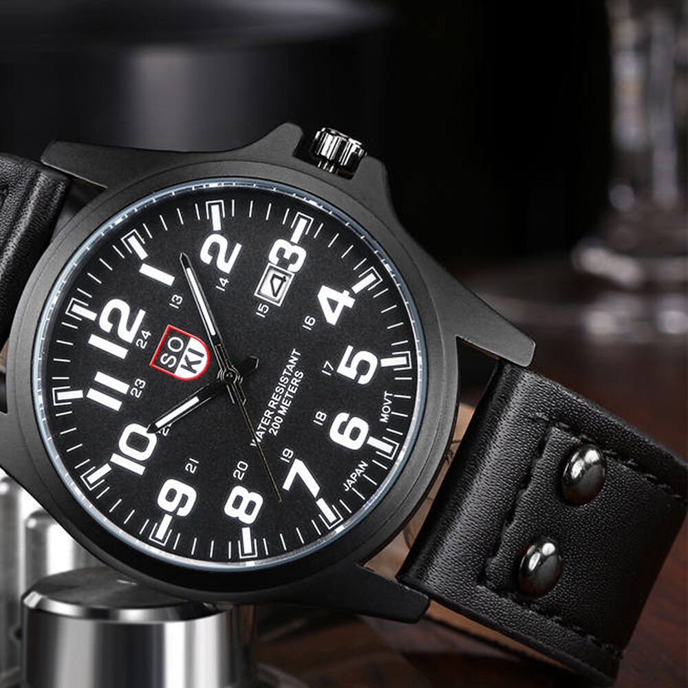 Men’s Casual Business Quartz Watches Fashion Military Leather Date Wrist Watch