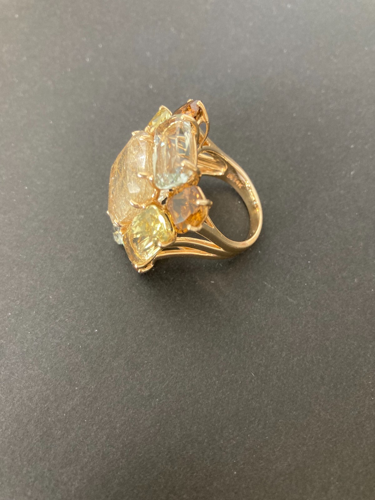 14K Gold Rutilated Quartz and Multi-Gem Ring