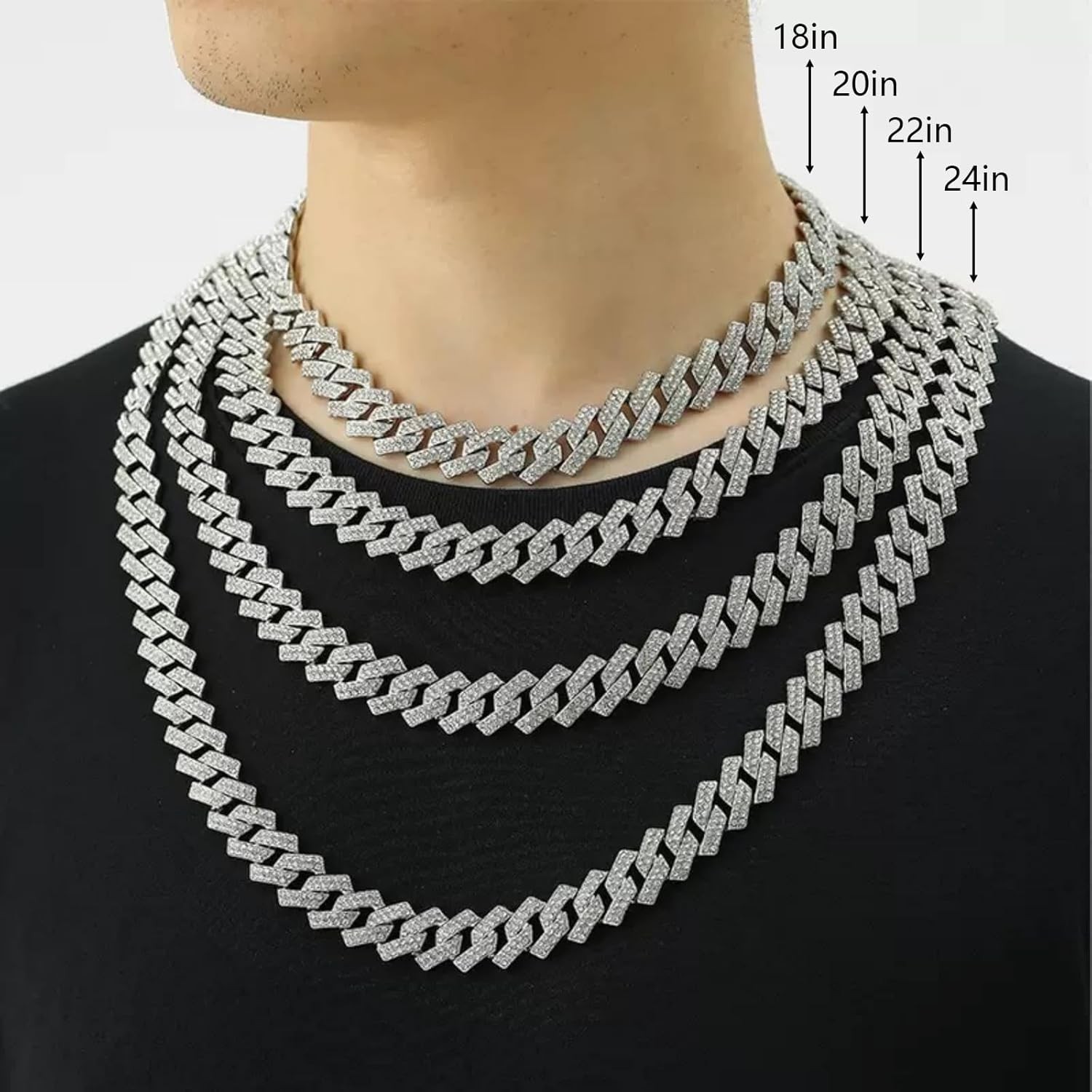 Cuban Link Chain Mens Iced Out Miami Necklace Silver Bling Diamond 20in