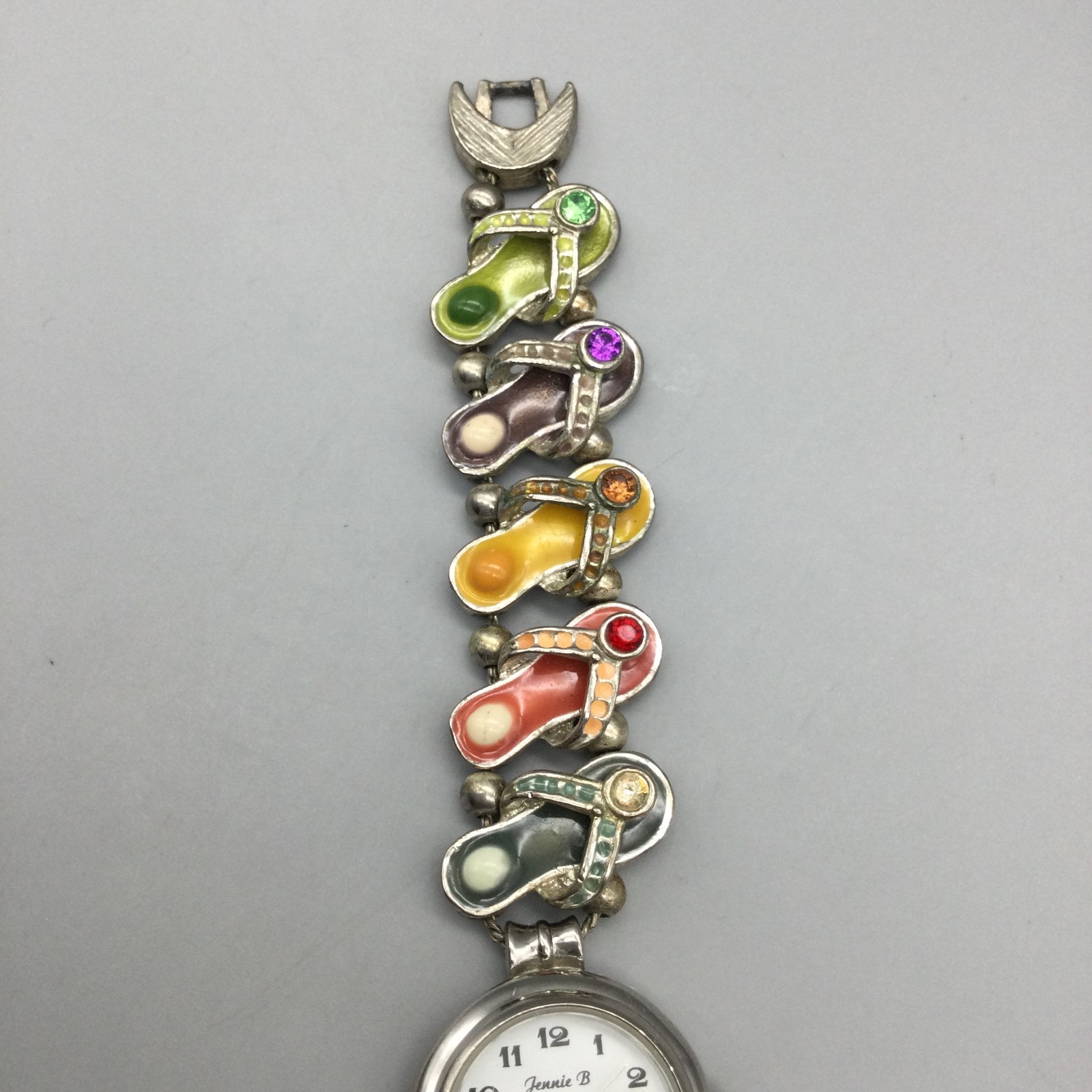 Vtg Jennie B Beach Watch Womens 23mm Slide Charm Bracelet New Battery 7.5″