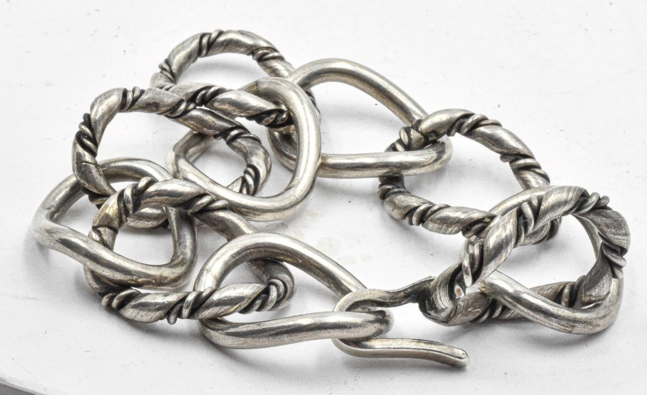 Estate Designer signed Albino A Manca Sterling Silver oval cable 7″ Bracelet