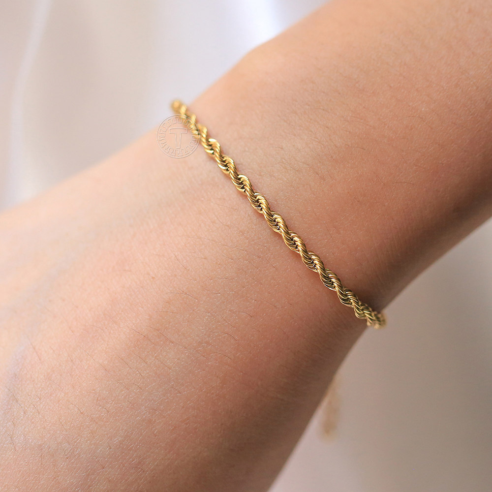 2/3/4/5/7/9mm Gold Plated Stainless Steel Rope Chain Bracelet or Necklace Unisex