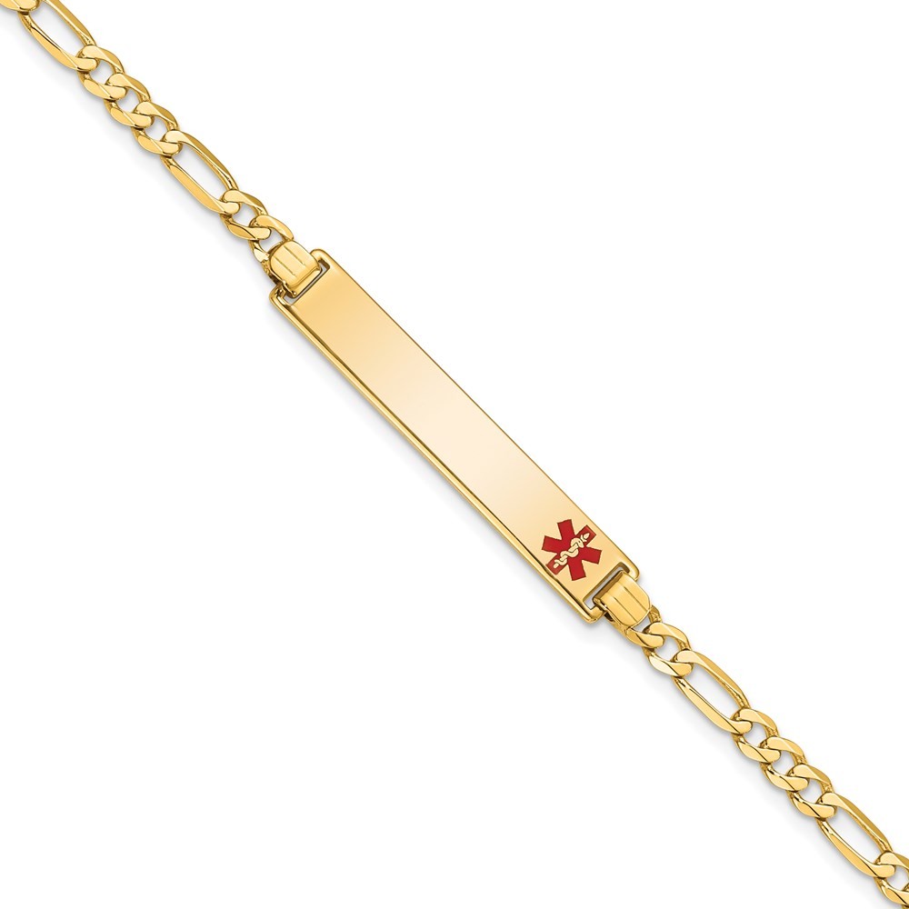 14K Yellow Gold Solid Chain 33x6mm Red Enamel Flat Figaro Link Bracelet 8″