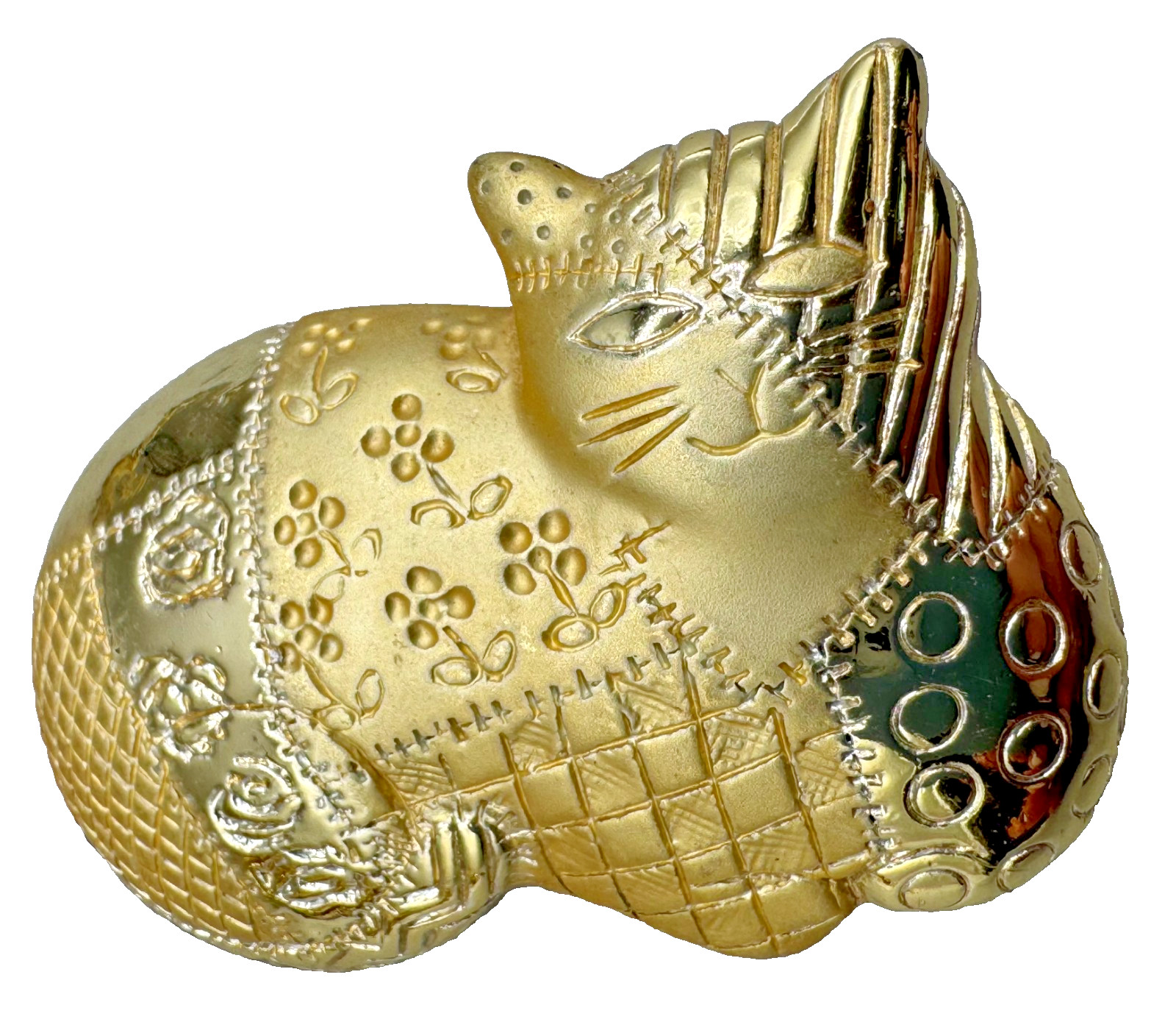 C3-6663 VINTAGE BROOCH GOLD TONE SIGNED AJC PIN 1.9″ ANIMAL CAT FLOWER