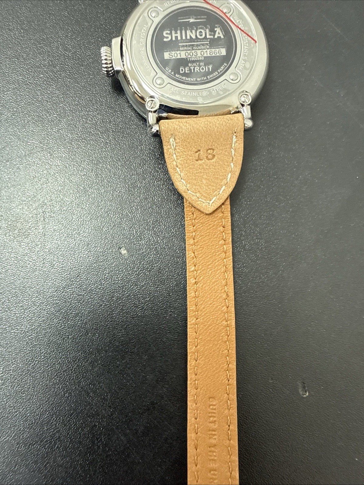 Shinola Argonite 1069 Detroit Quartz Black Dial Beige Canvas Strap NEEDS BATTERY