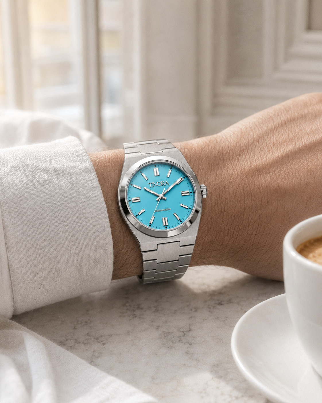 TÍVORÁ Échelon Argent Steel Azure Dial – Custom Branded Automatic Watch