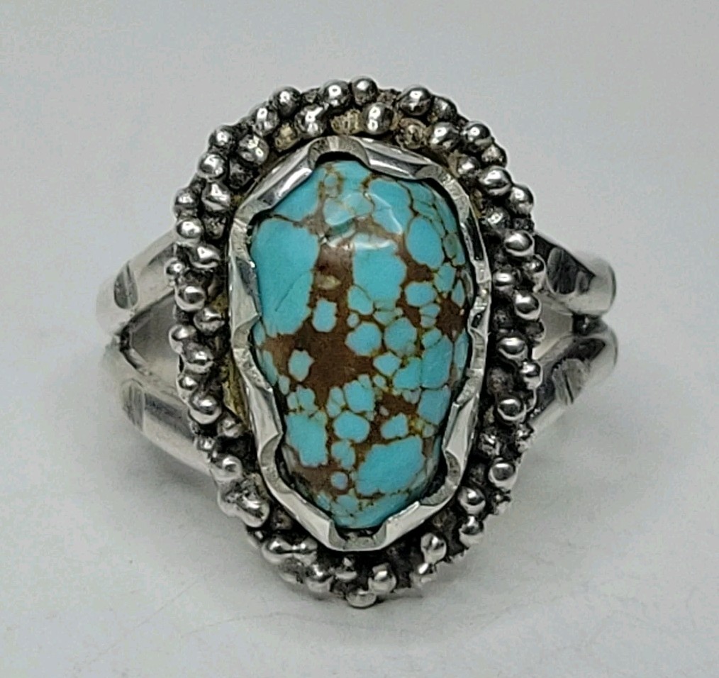 Number 8 Nevada Redweb Turquoise Sterling Silver Ring Size 8.25 Handmade