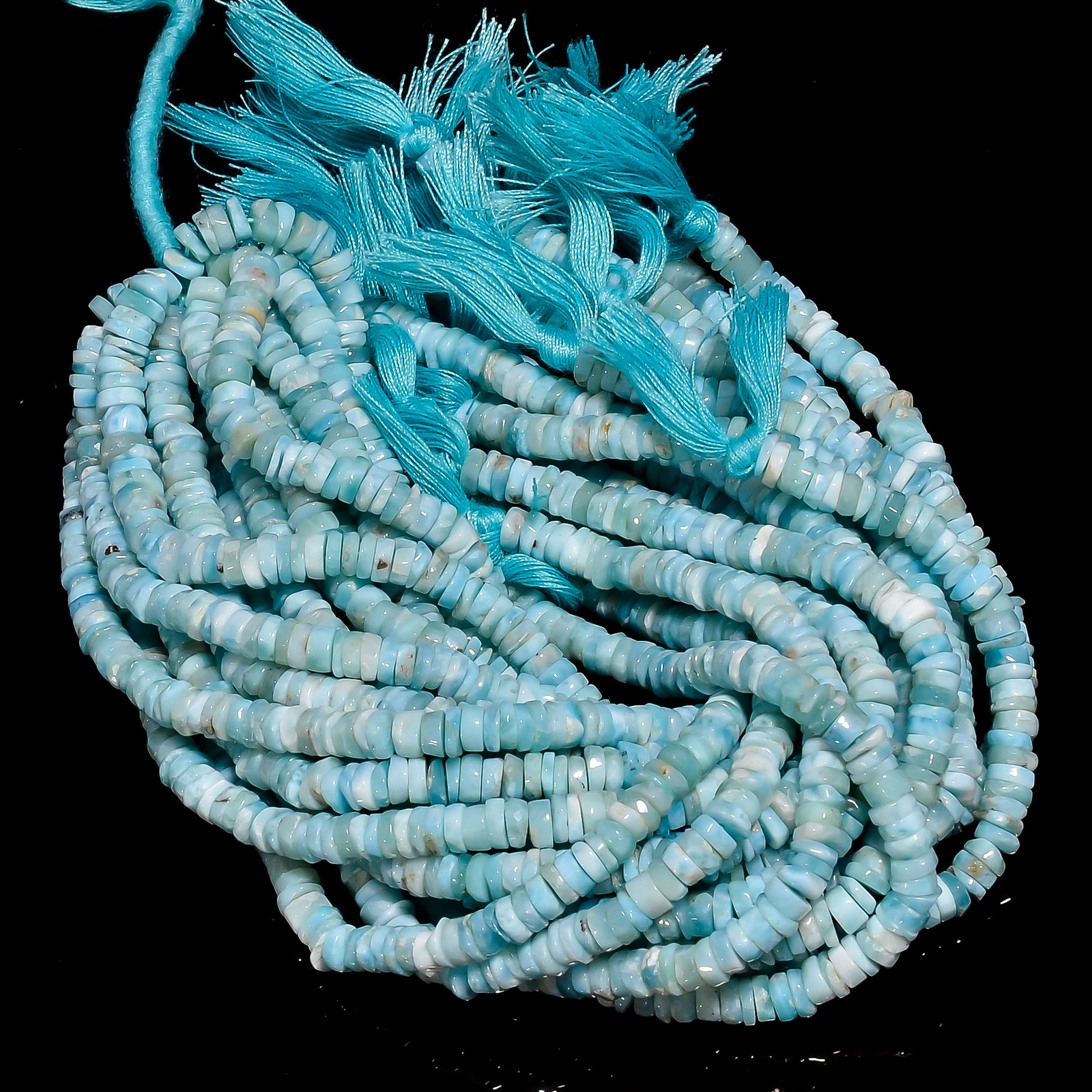 Natural Larimar Gemstone Rondelle Shape Smooth Beads 5X5X2 mm Strand 8″ EB-378