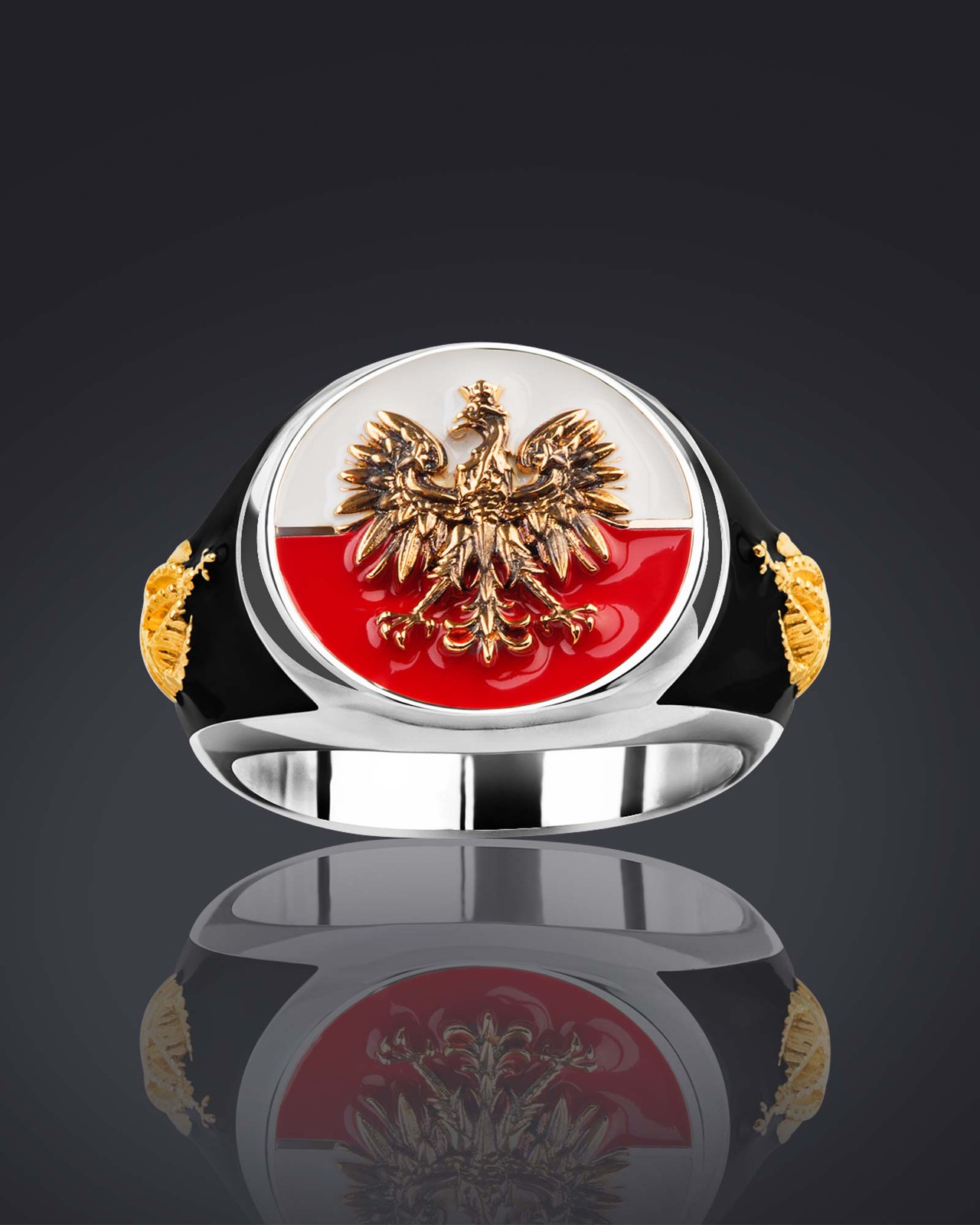 Poland Ring Polish with eagle crown Silver 925 18K-Gold-Plated Size 8-13 US