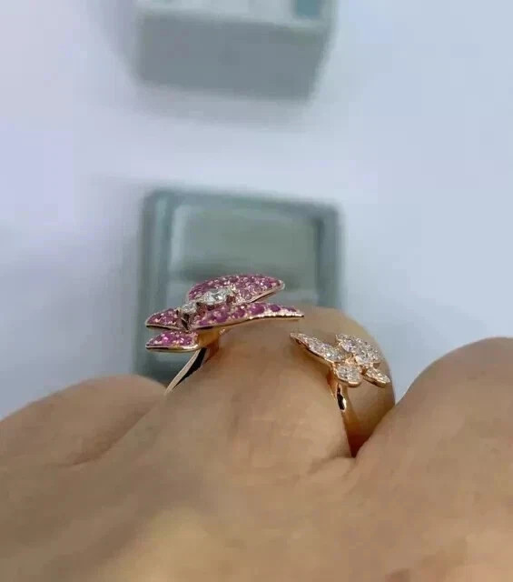 Lab Created Pink Sapphire 2Ct Round Pretty Butterfly Ring 14K Rose Gold Plated