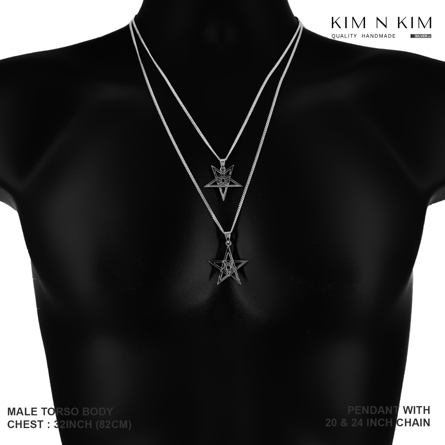 925 Silver Double Pentagram Necklace with Custom Engraving – Handmade✔Solid 925