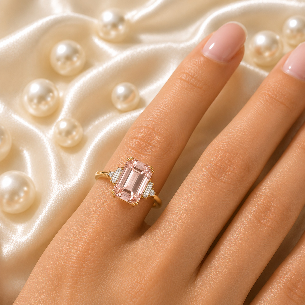 Fancy Vivid Pink IGI Lab Grown Emerald Cut Diamond Ring 4.40 Ct 14k Yellow Gold