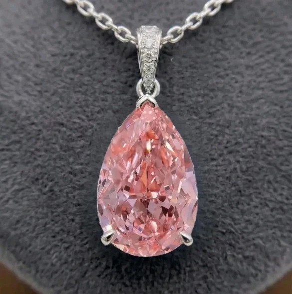 RARE 20 Ct Treated Pear Cut Certified Pink Diamond Pendant, FREE Matching Studs.