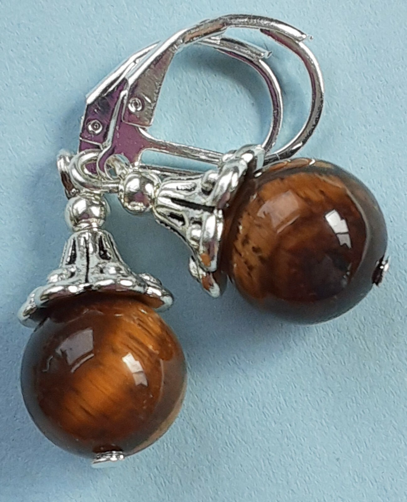 TIGER EYE DROPS Lever back handcrafted CHOOSE Silver PL or Gold PL XGE-1