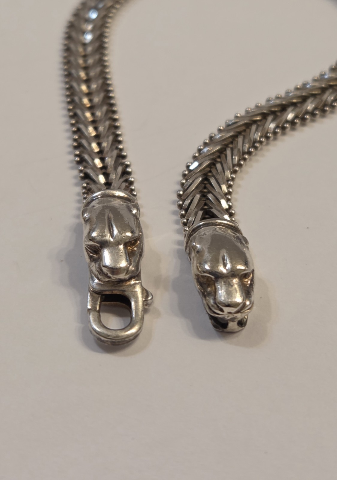 Vintage Milor Sterling Silver Italian Panther Puma Heads Bracelet 8.75″
