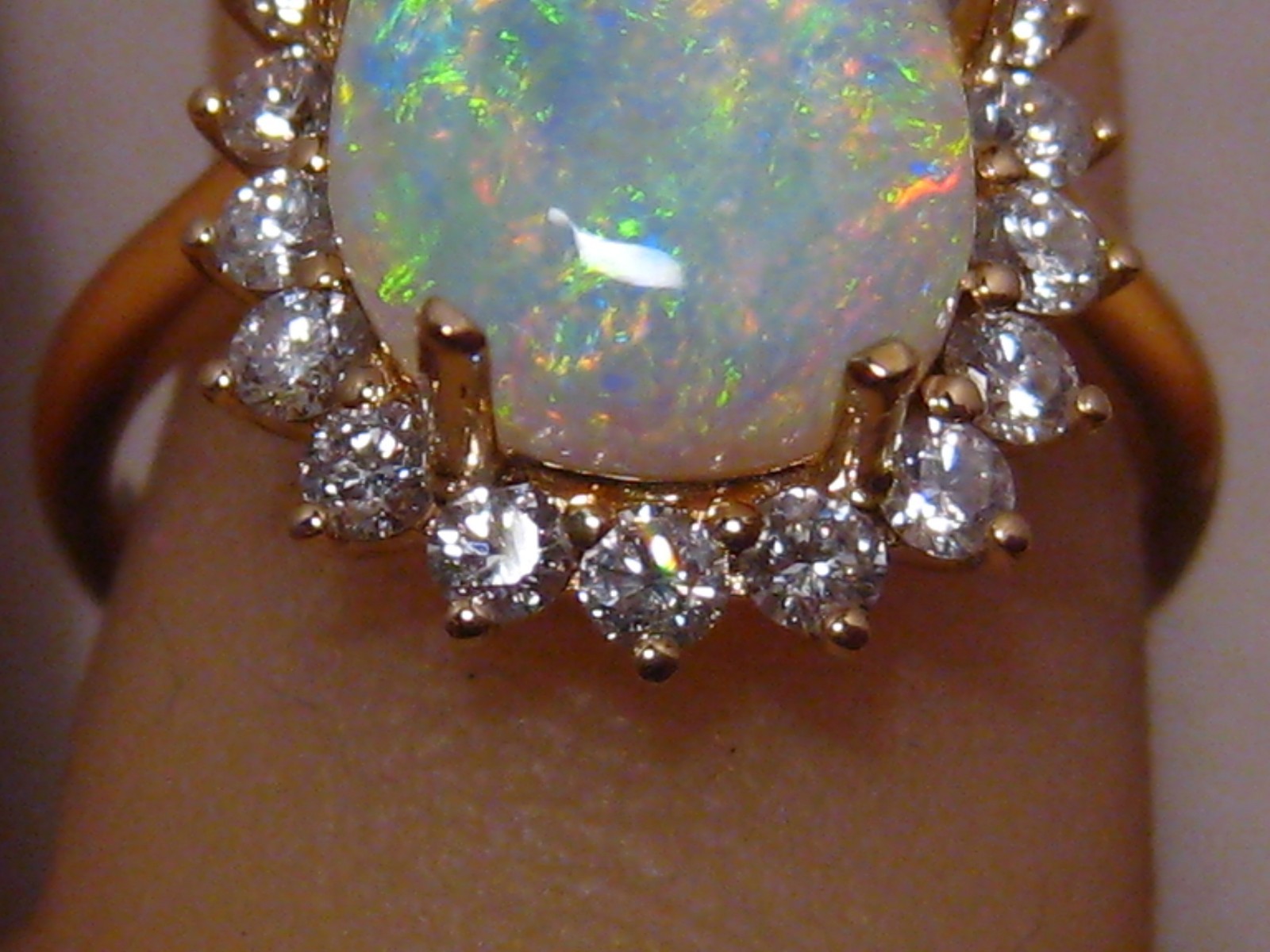 3.7 ct. , Gem Opal & Diamond Ring , Solid 18k Yellow Gold