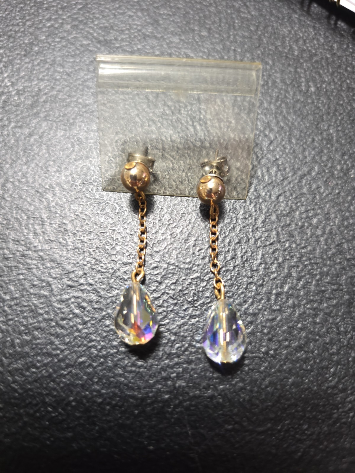 Vintage Aurora Borealis Briolette Crystal Dangle Teardrop Earrings 1955