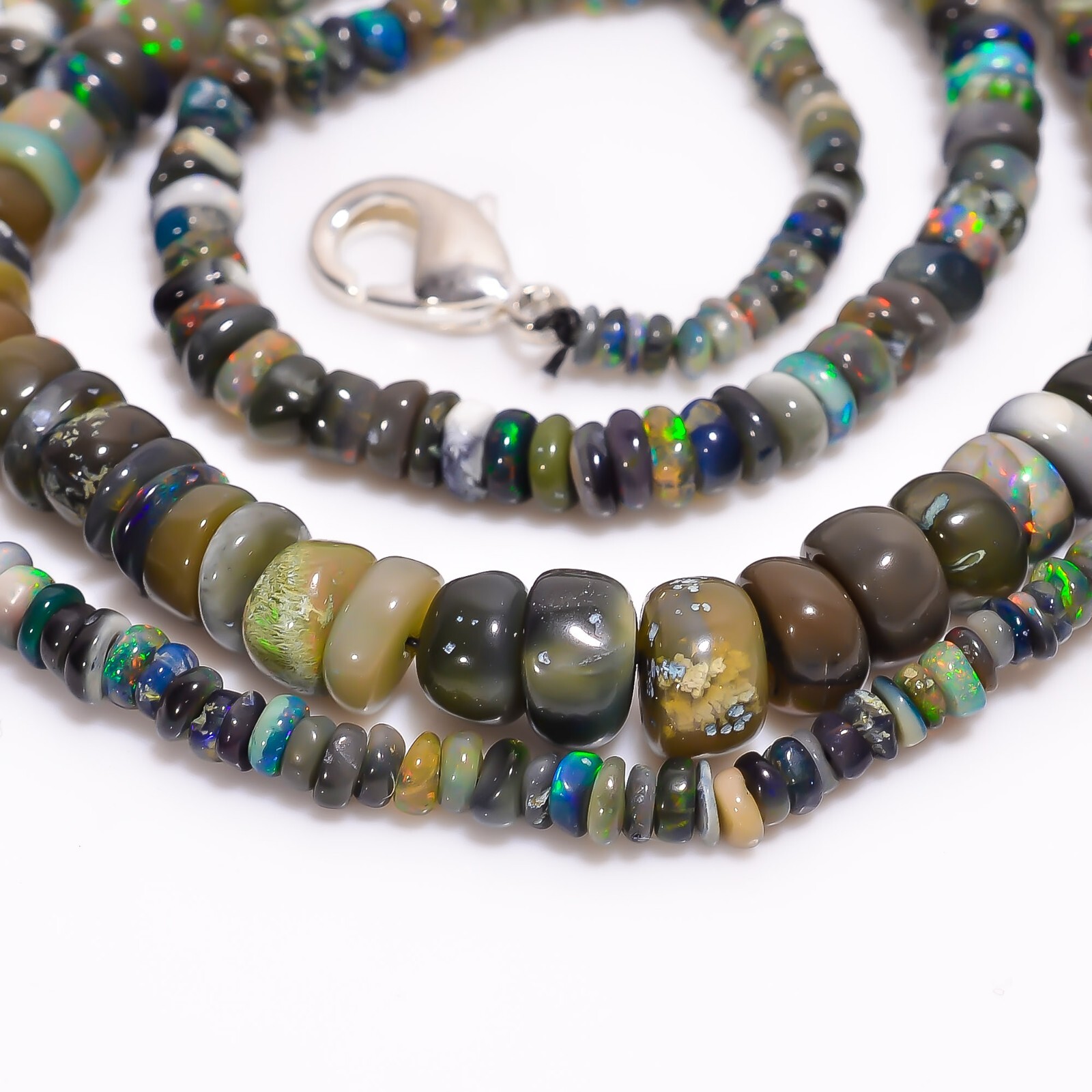 Natural Black Ethiopian Opal Rondelle Smooth Beads 3X2 6X4mm Necklace 17″ A-5326