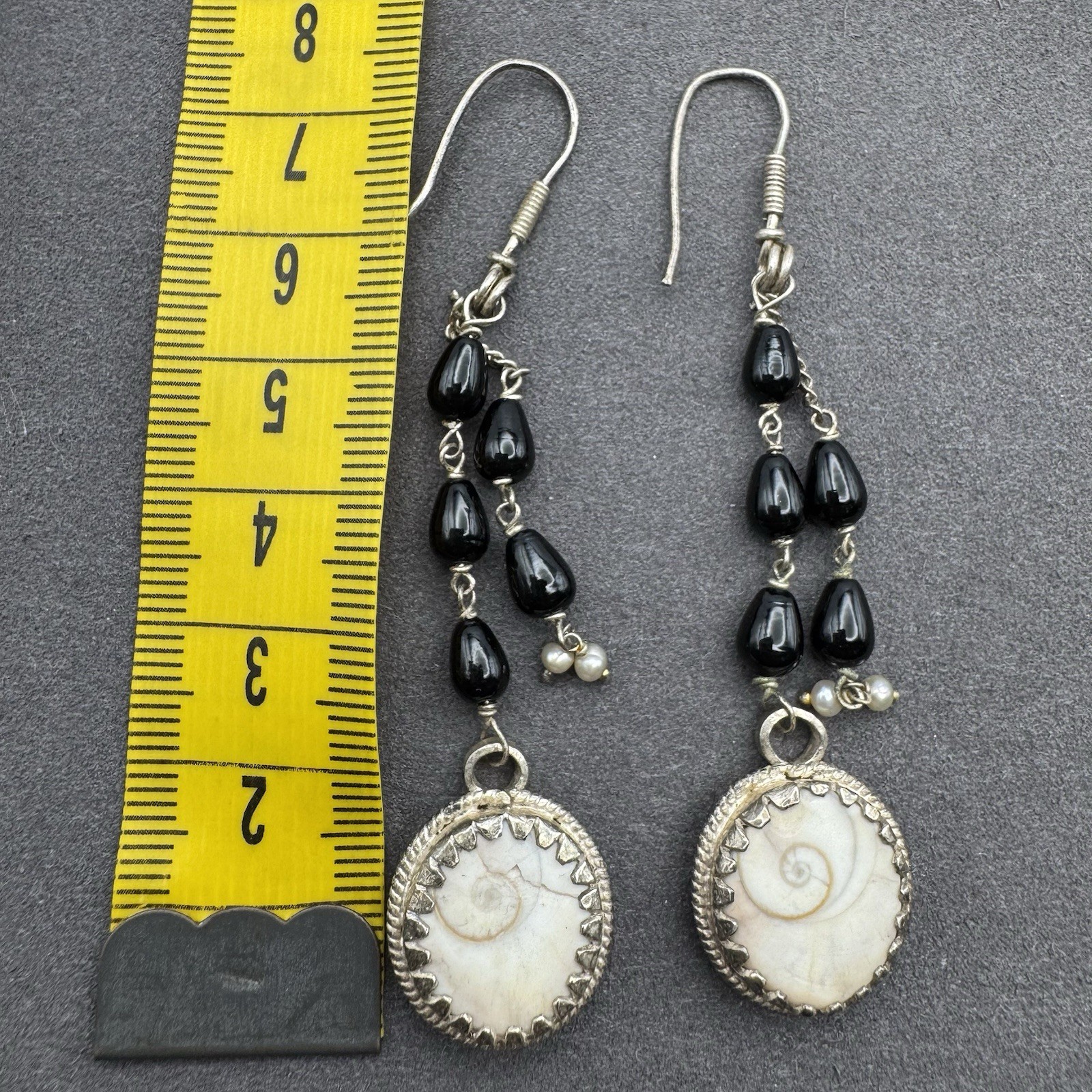 Artisan Silver Shiva Eye Shell Multi-Bead Necklace and Dangle Earrings Set