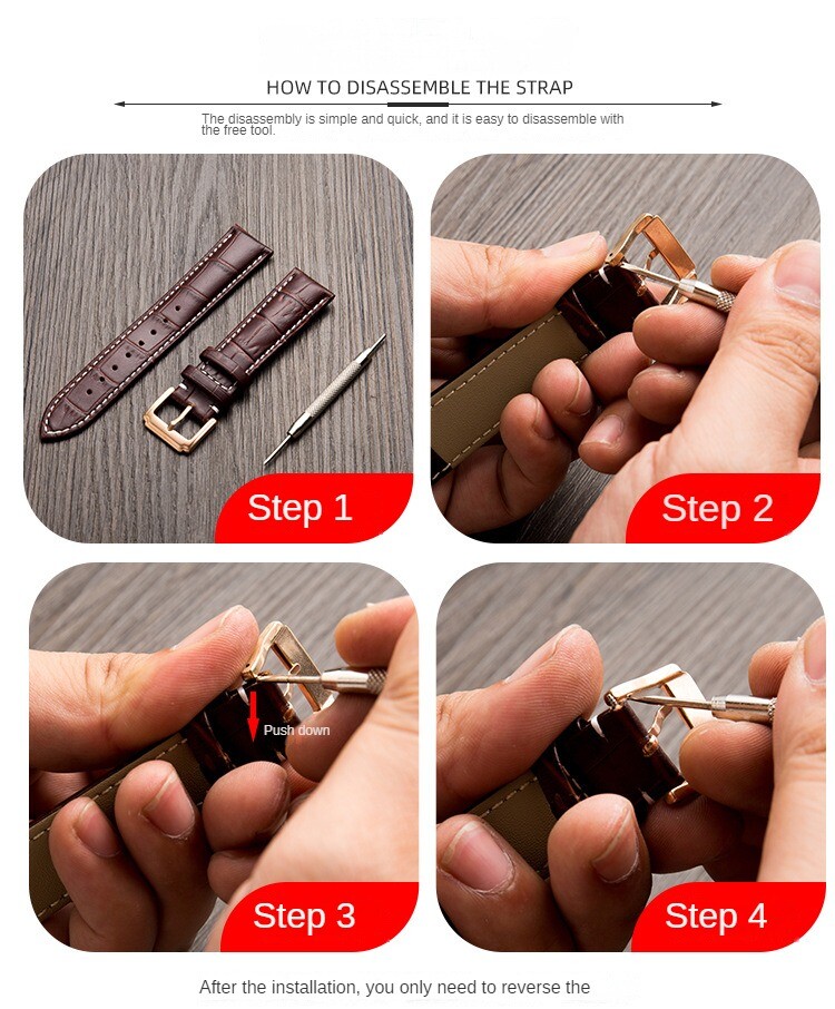 Head layer leather strap with calf leather needle buckle watch strap 12-24mm