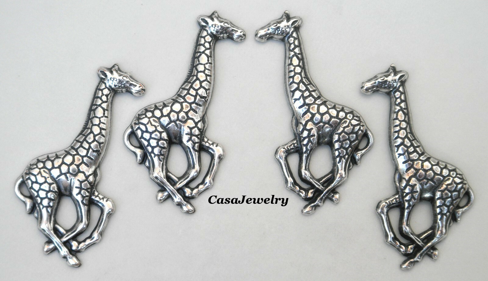 #0173 ANTIQUED STERLING SILVER PLATED GIRAFFES (L & R) W/HANG HOLE – 2 Pr Lot
