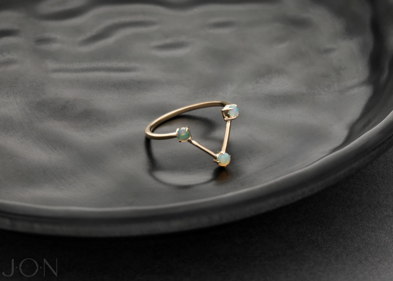 14K Yellow Gold Multi-Stone Engagement Ring-Opal/moonstone/pearl/turquoise
