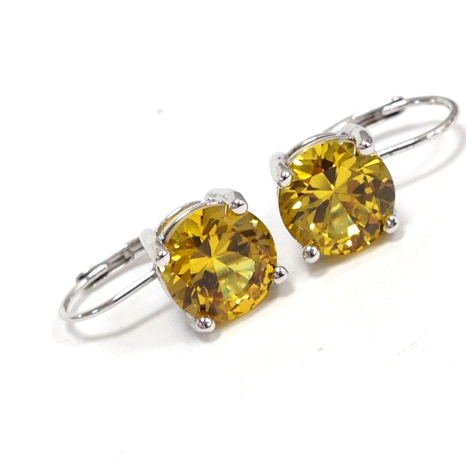BBJ Bangkok Ratnaraj Sterling Silver Yellow Citrine Solitaire Leverback Earrings