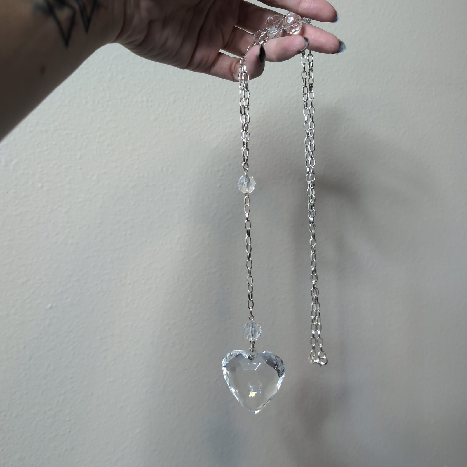 Clear Crystal Heart Pendant Necklace Gothic