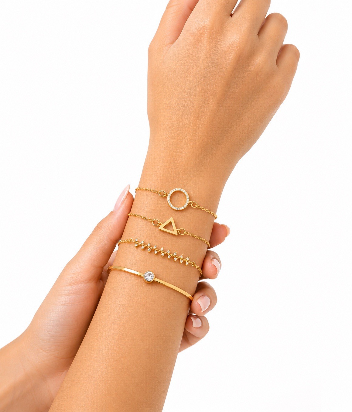 Women’s Gold Tone Charm Bracelet Set of 5– Elegant Layered Chain Jewelry