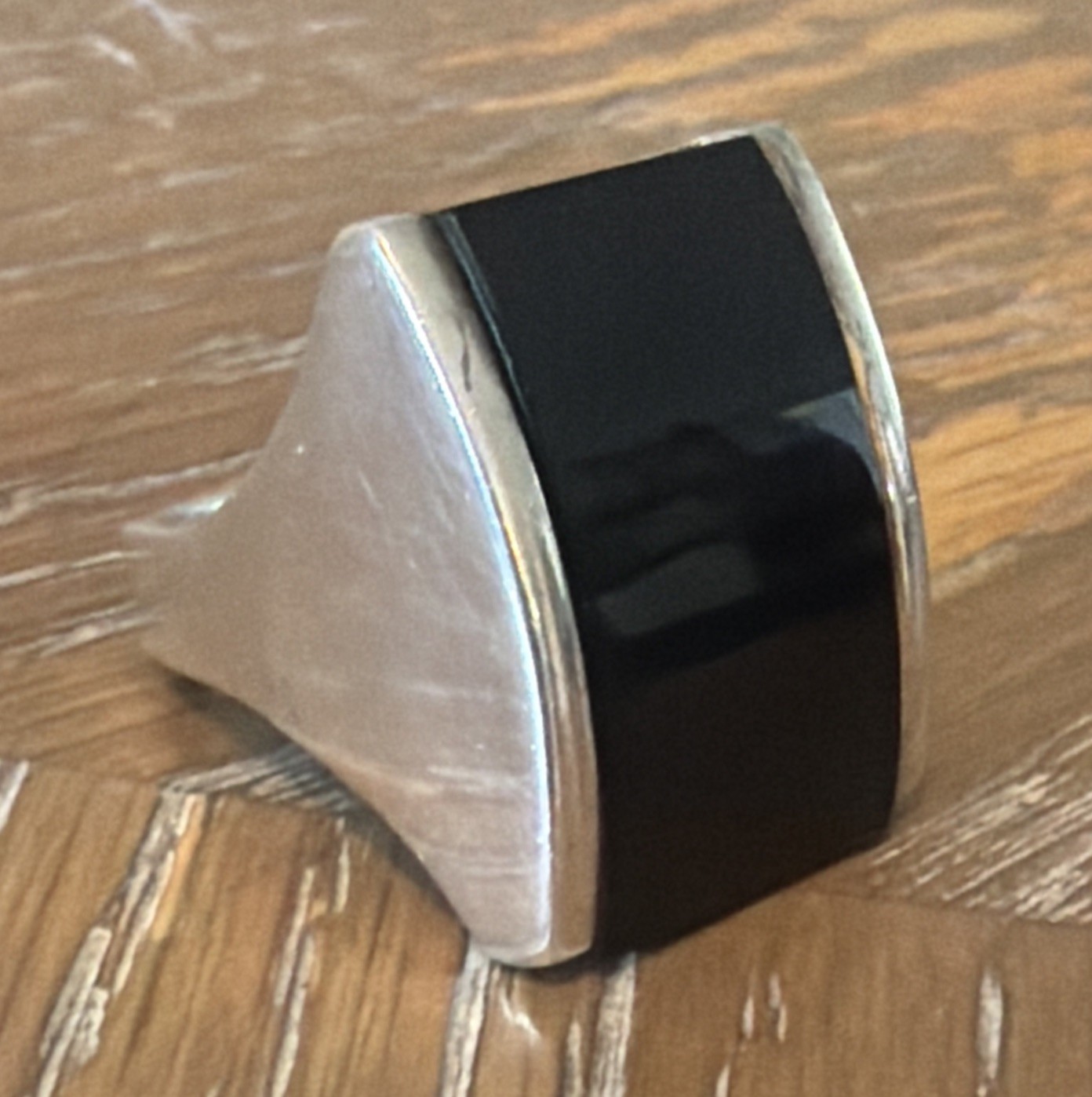 Chunky Italian Sterling Silver Onyx Tablet Wide Statement Ring Size 10 Signed