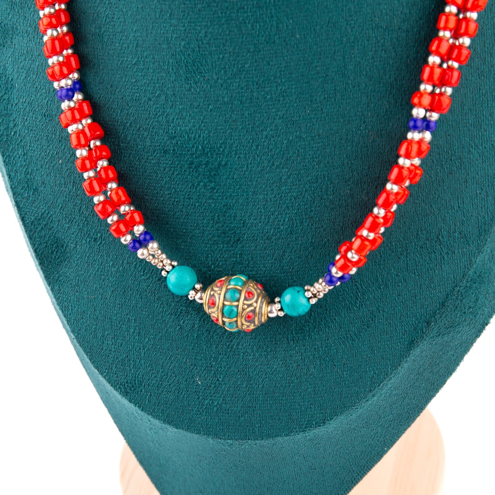 Tibetan Necklace, Red Coral Turquoise Lapis Lazuli Beads, Traditional Jewelry,