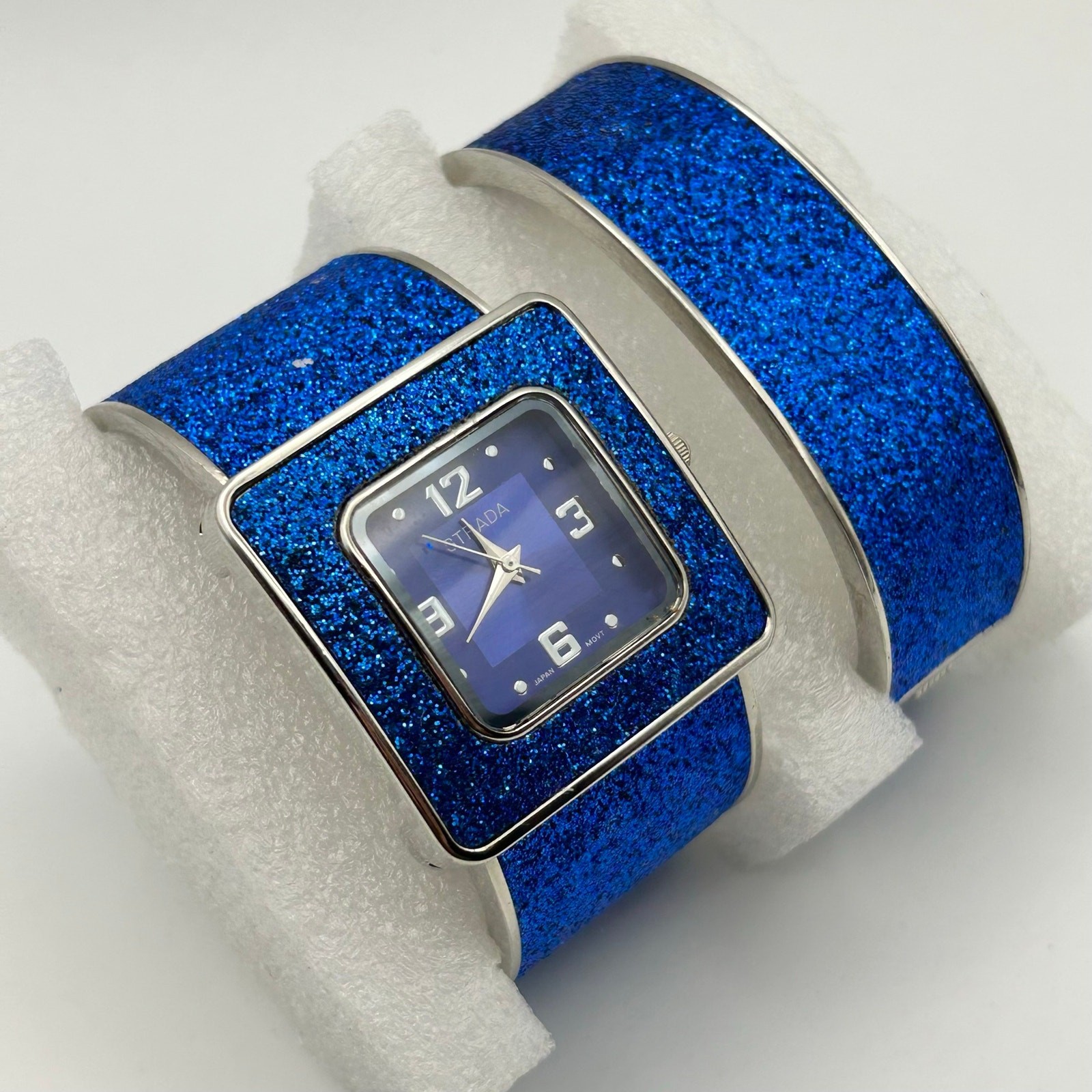 Strada Blue Glitter Stainless Steel Women’s Bangle Watch with Bracelet