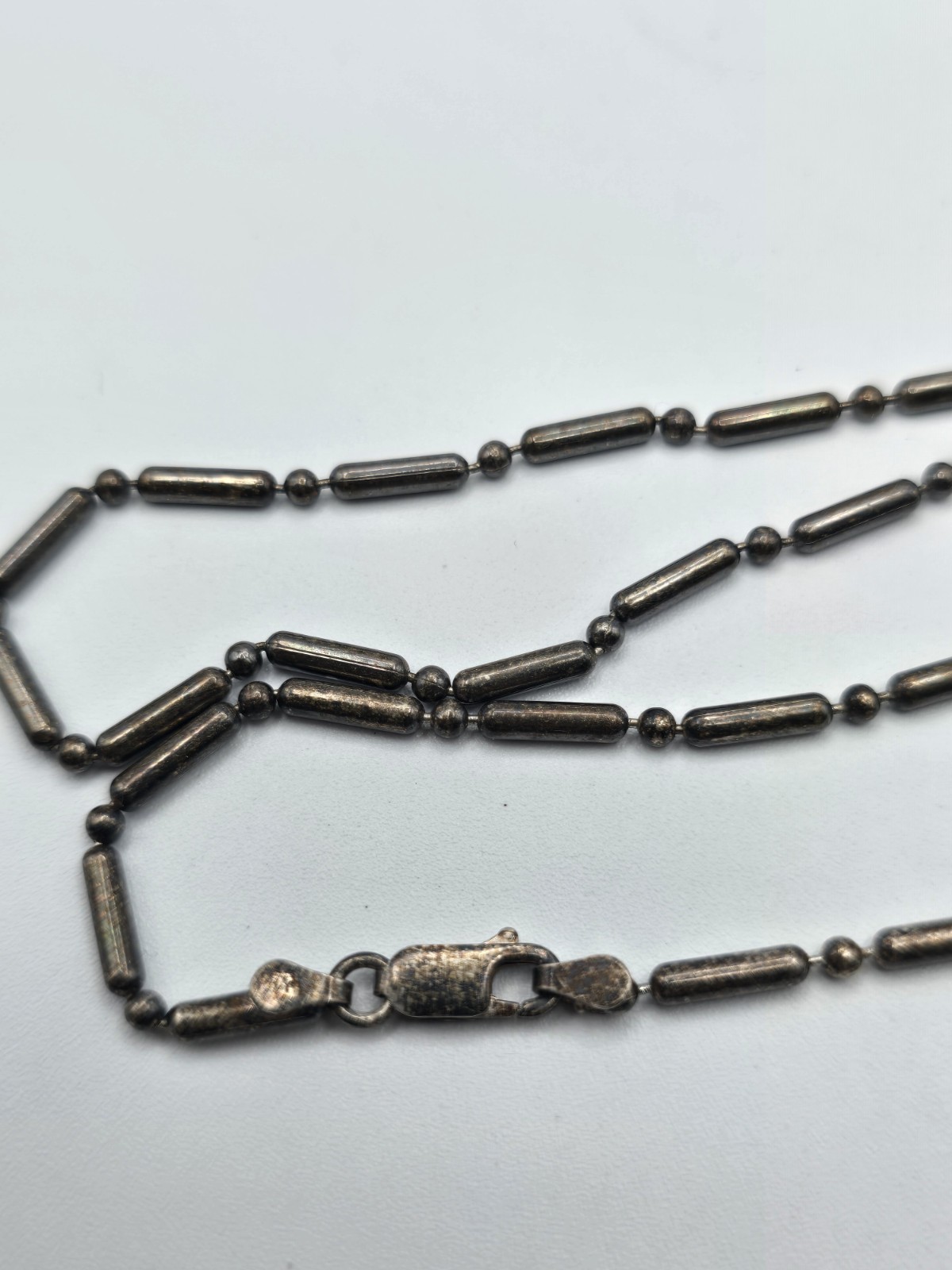 Vintage Sterling Silver Liquid Bar & Bead Ball Chain Necklace 925 Italy Heavy…