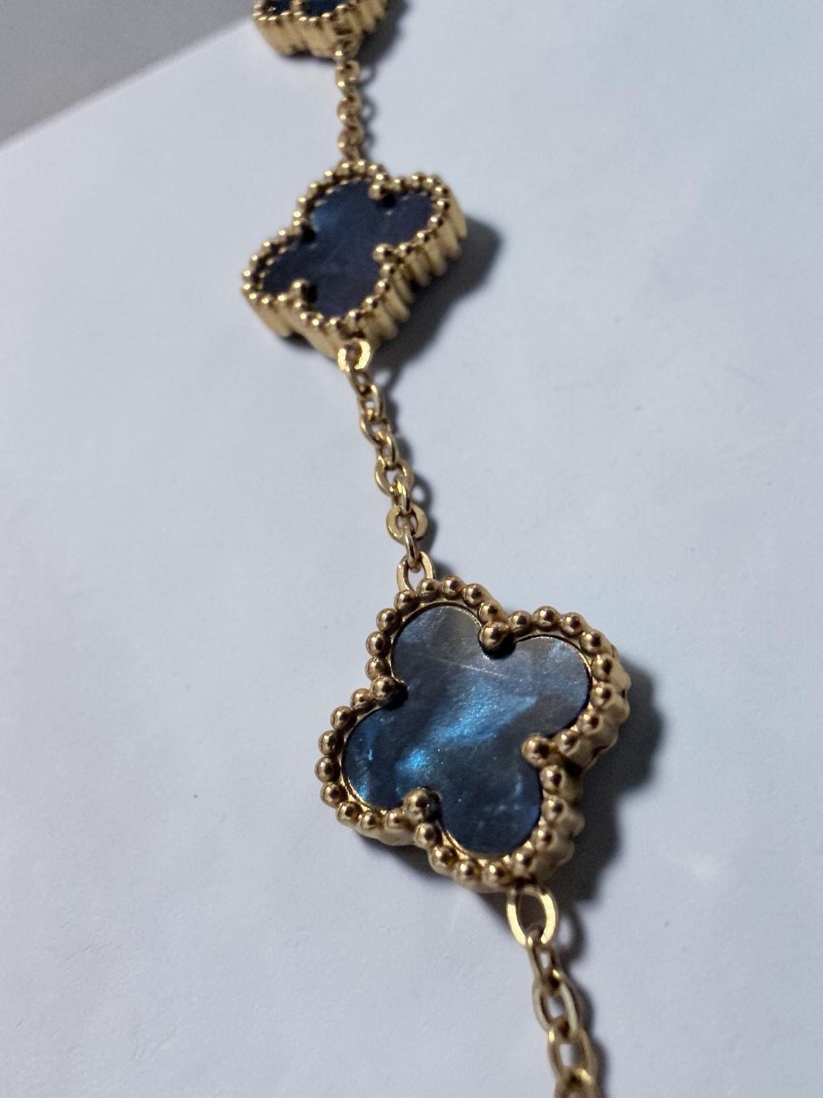 Iridescent Blue Clover Bracelet in Gold tone Stainless Steel