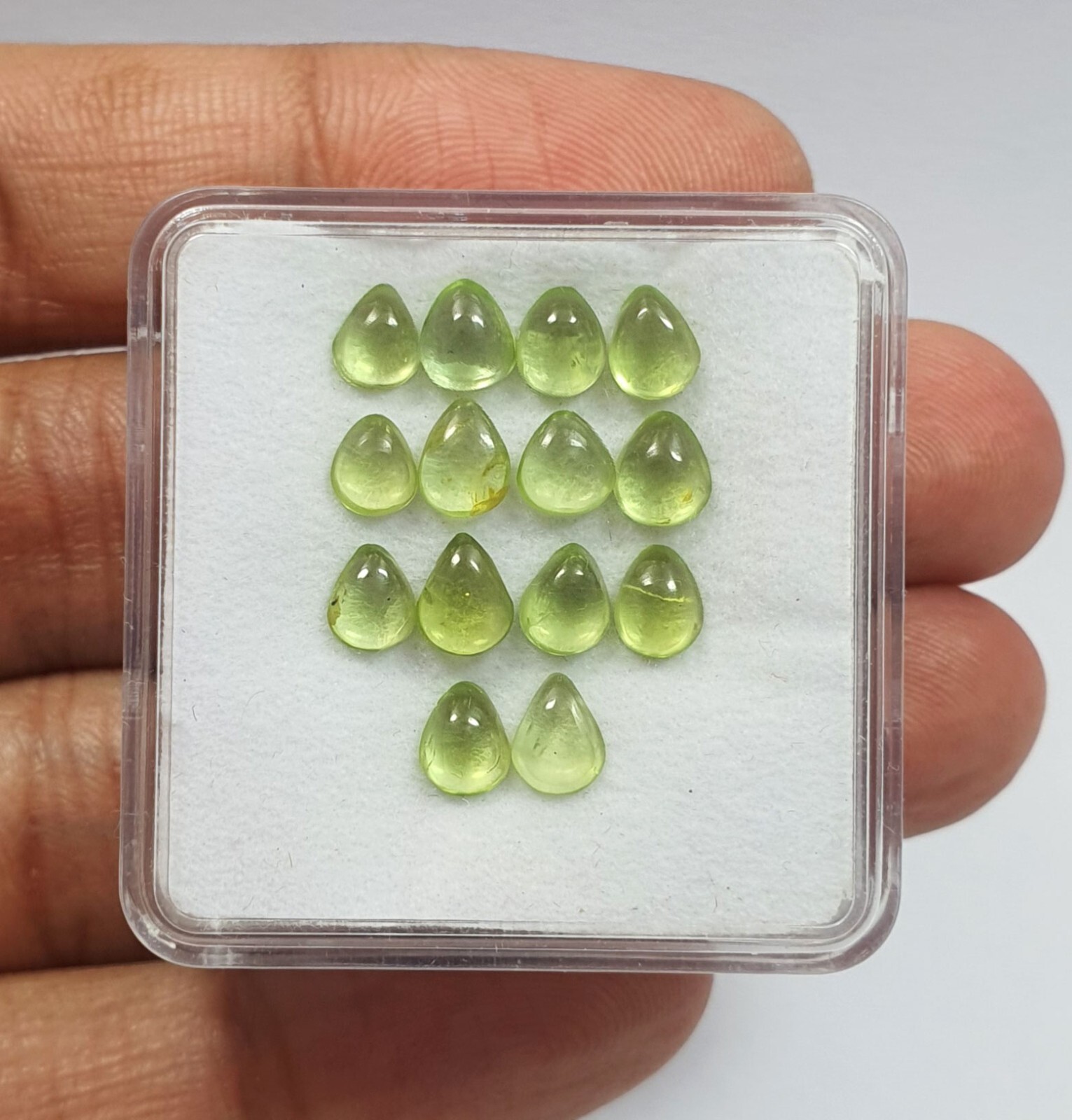 14 Pcs Natural Green Peridot Pear Cabochon Lot AAA Quality Loose Gemstone 6.65Ct
