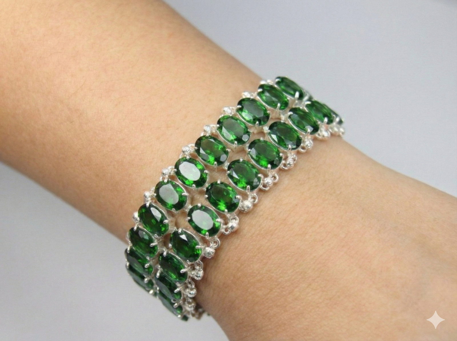 Chrome Diopside Gemstone Bracelet Handmade Sterling Silver Boho Jewelry S-7-8″