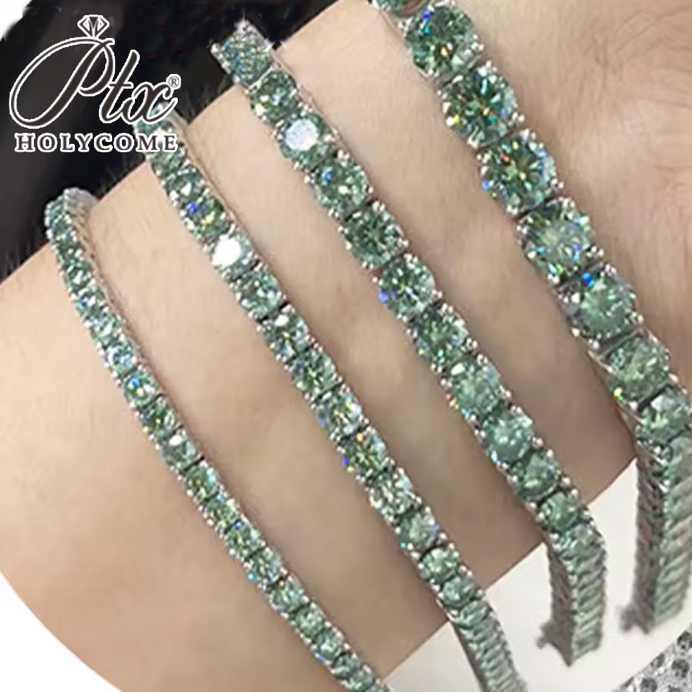 3mm-6.5mm Moissanite Tennis Bracelet S925 Silver Green Moissanite Bracelet Chain