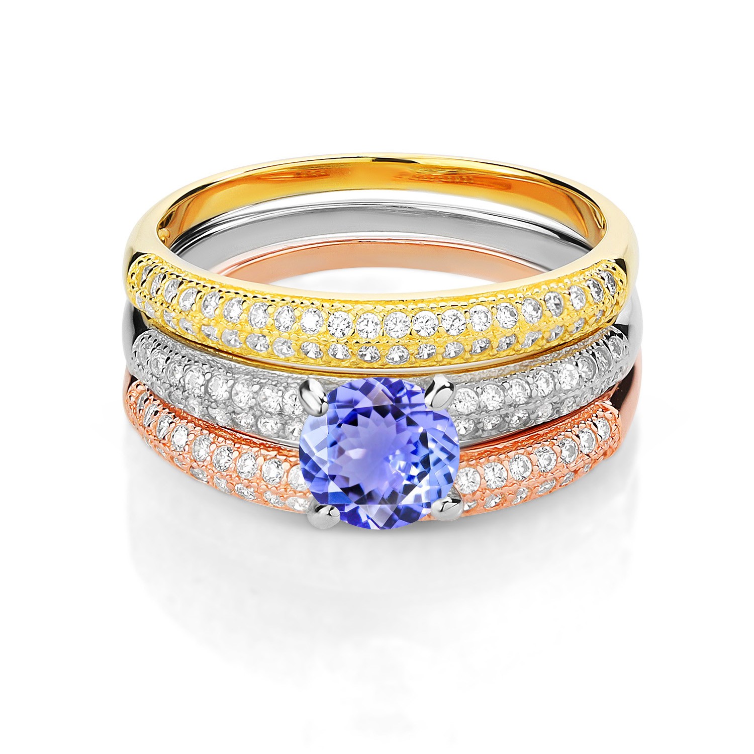 2.34 Ct Round Blue Tanzanite 925 Sterling Silver Set of 3 Stacking Ring