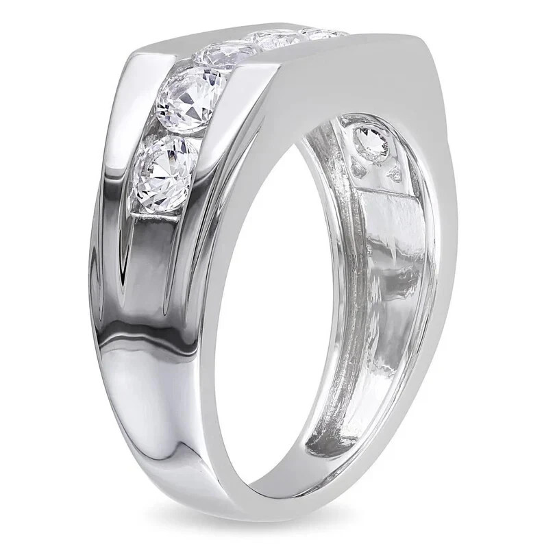 Men’s 2 Ct Round Cut Lab Created Channel Set Wedding Ring 14k White Gold Plated