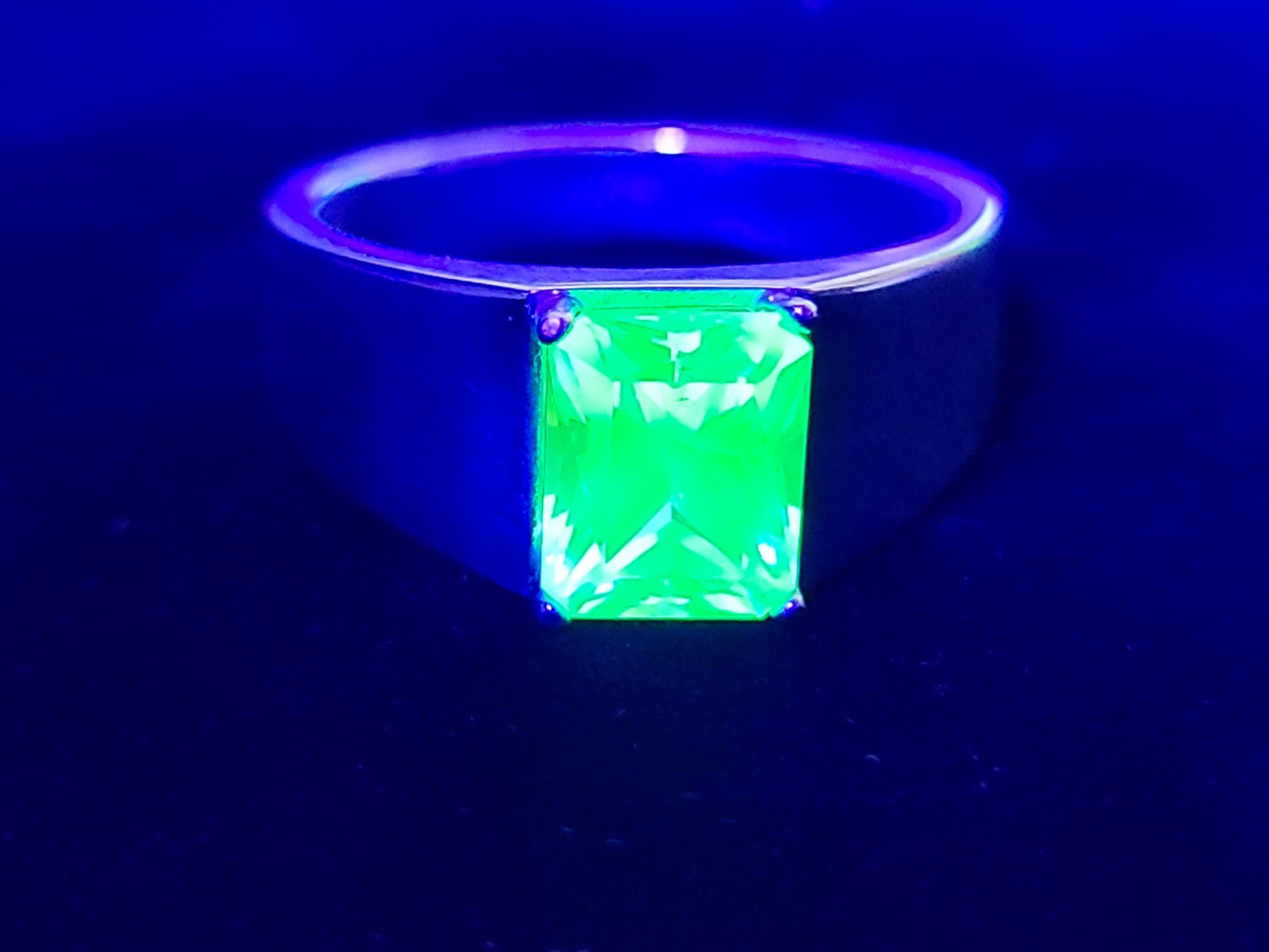 Sterling Men’s LuAG Ring UV Lutetium Aluminum Garnet Lab 8ct Emerald Cut 925