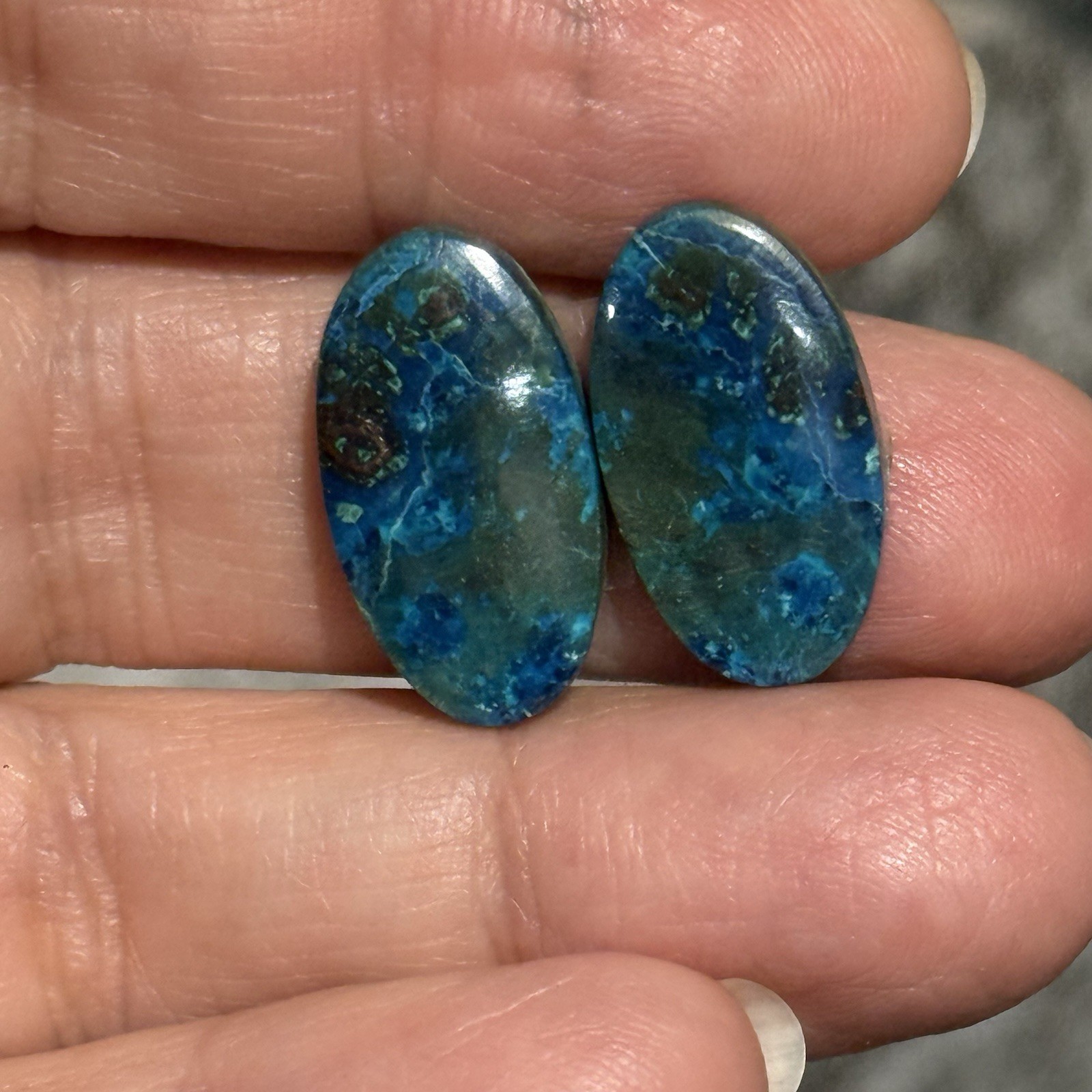 19.35ct 20.4×12.2×4.6mm Pair Of Rare Green Blue Shattuckite Oval Cabochons Gems