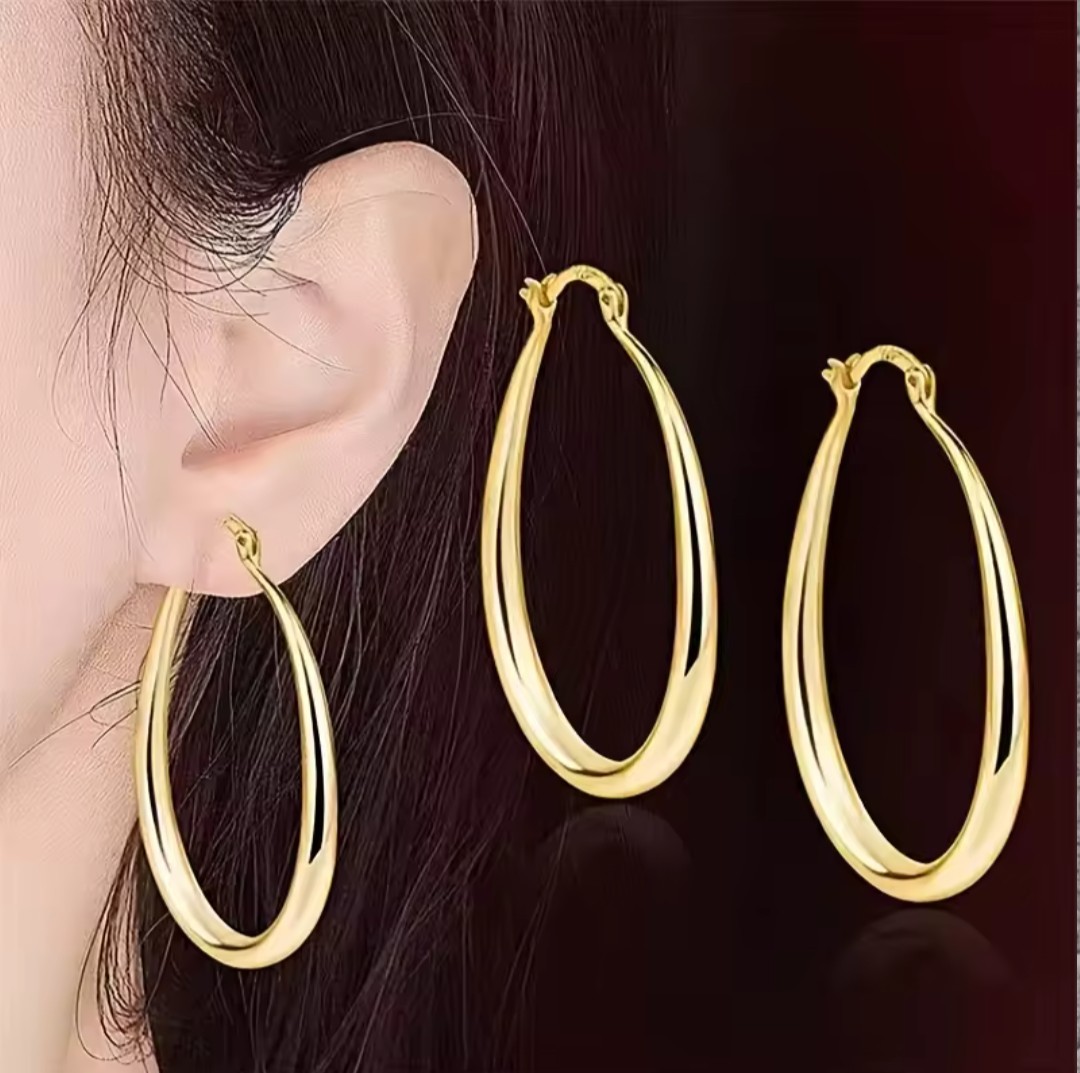 Gold Teardrop Hoop Earrings Women Minimalist Oval Dangle Statement Jewelry