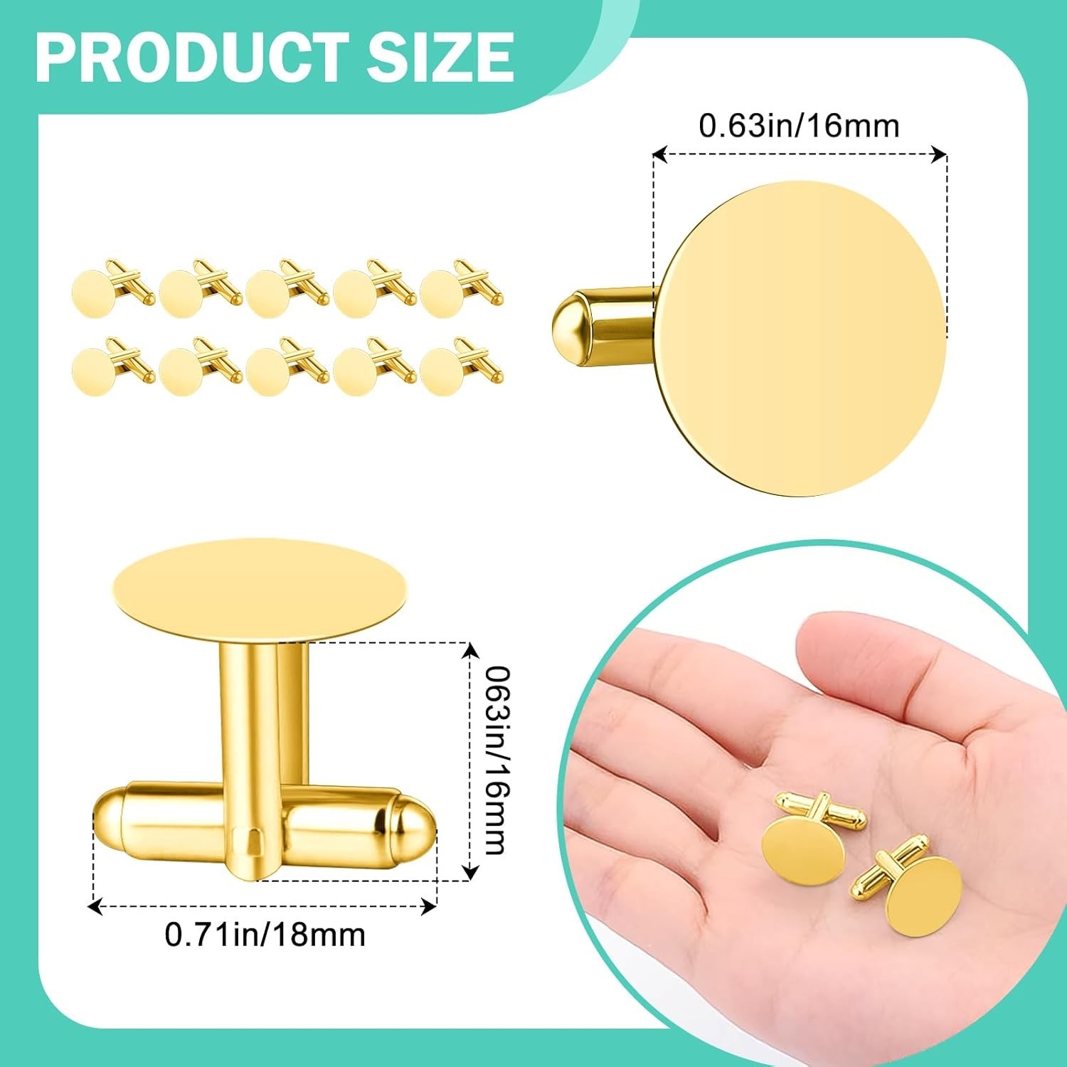 10Pcs Metal Cufflinks Cuff Button Blank Cabochons Tray Bezel Cufflink Blanks Se