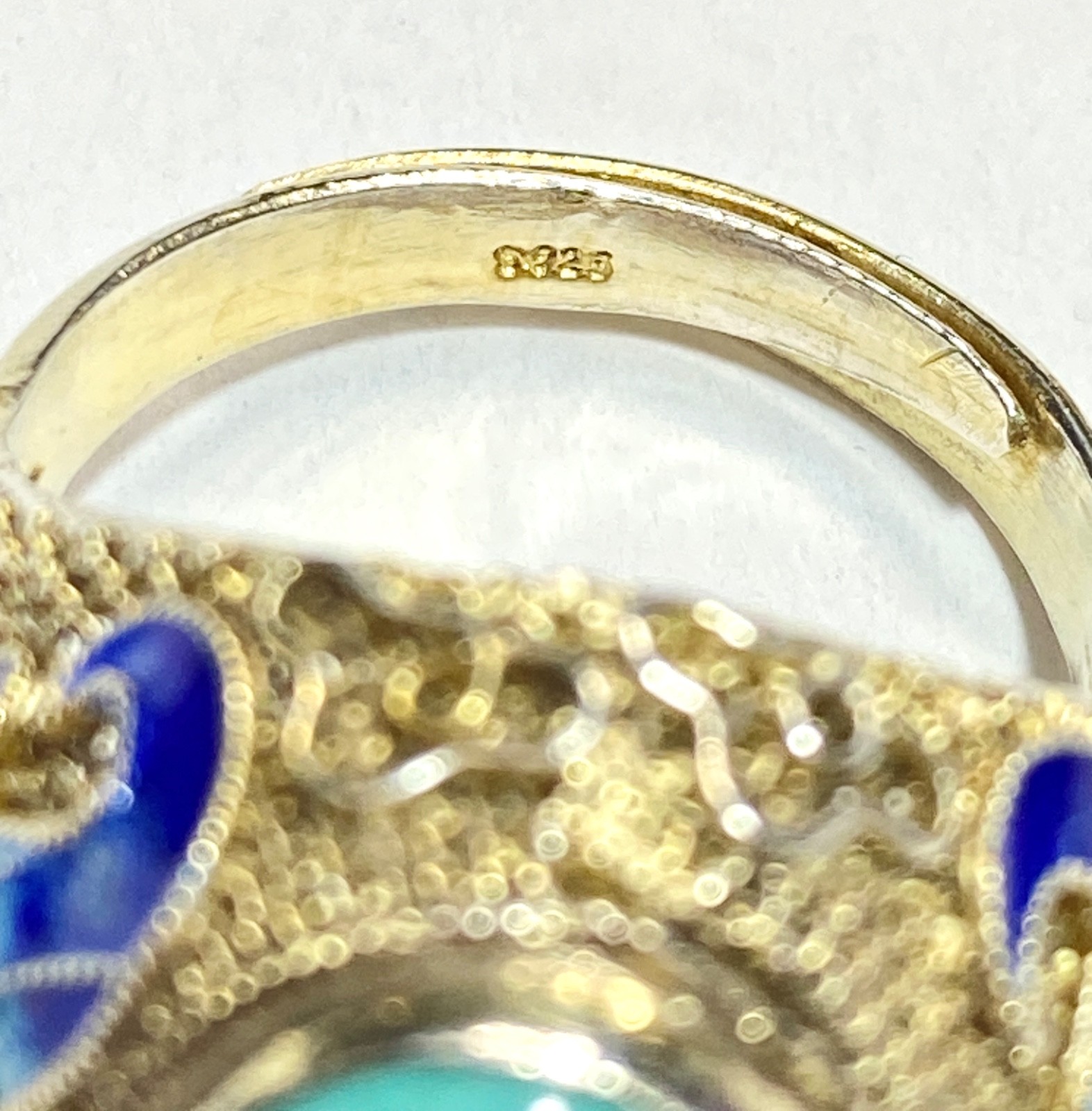 Vintage Chinese Export Silver Vermeil Turquoise & Enamel Adjustable Sized Ring