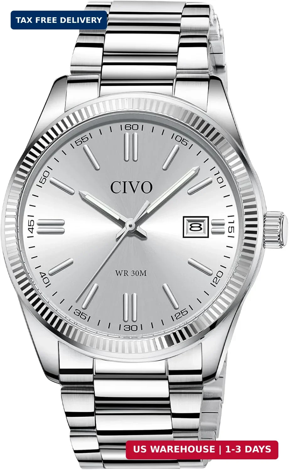 CIVO Analog Mens Watches Silver: Wrist Watches with Date Easy to Read – Dress St