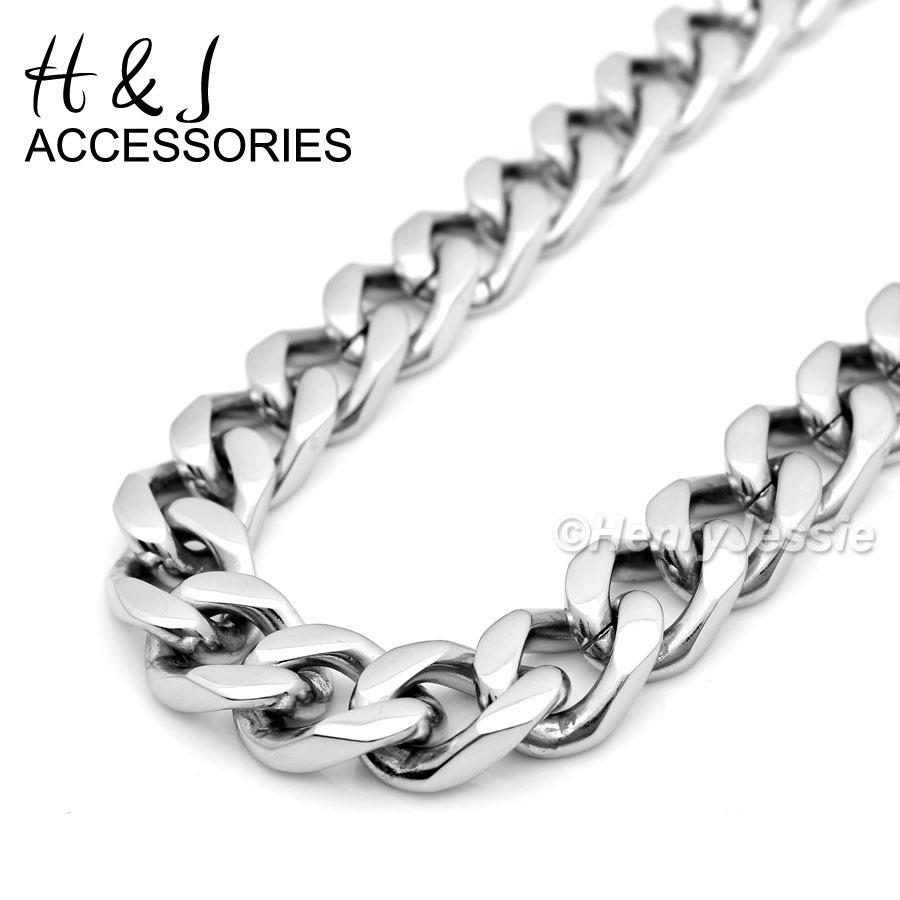 24″30″36″Stainless Steel 11mm Silver Cuban Curb Necklace CZ Cross Pendant*P5
