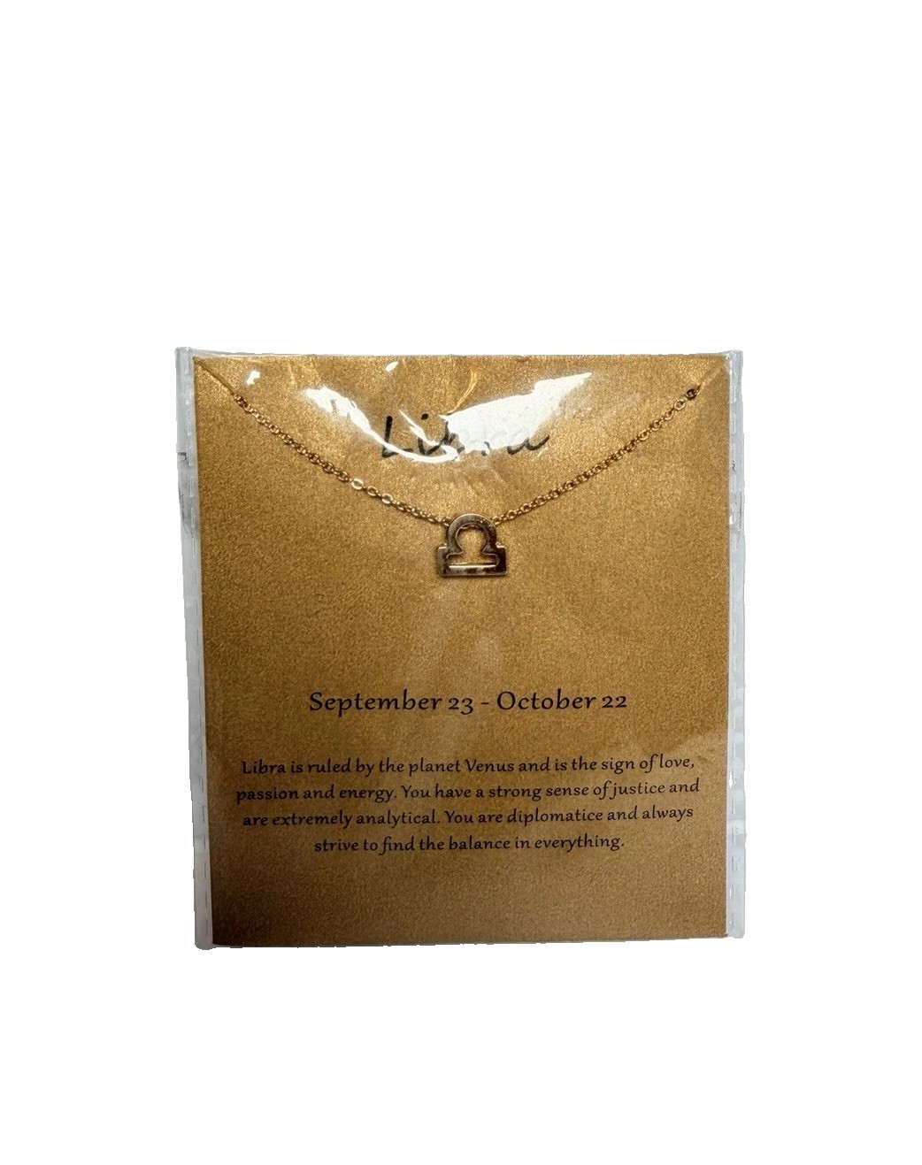 Libra Zodiac Gold Tone Pendant Necklace Adjustable Chain September October Gift